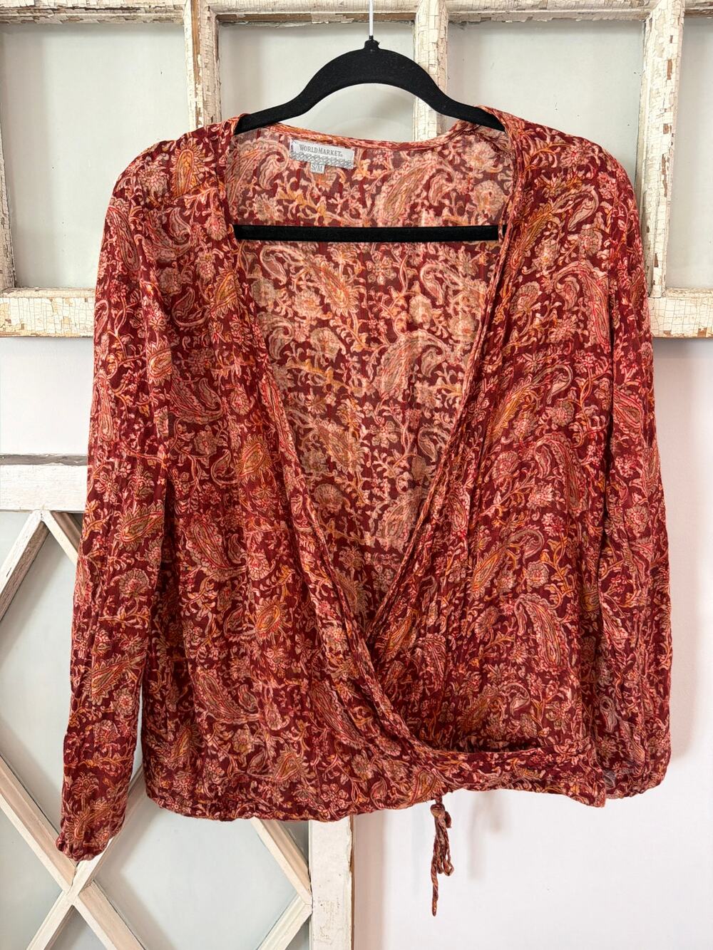 World Market size S/M rust colored paisley print top